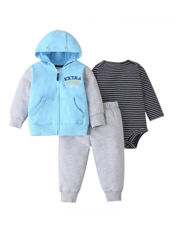 Three Pieces Cartoon Camo Striped Print Baby Clothes Set Zip-Up Hoodies Bodysuit Pants 210729624