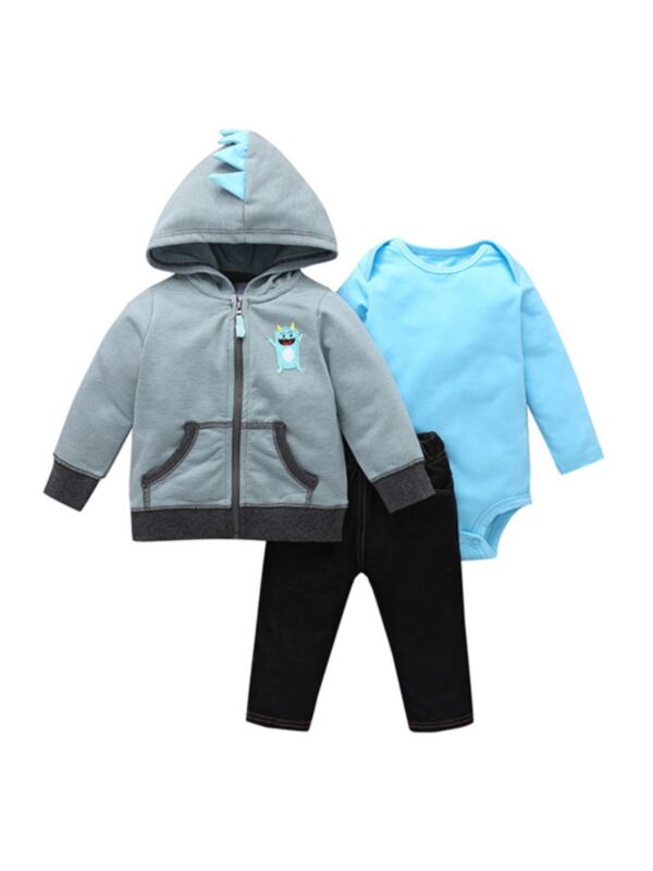 Three Pieces Cartoon Flower Striped Print Baby Clothes Set Zipper Hoodies Bodysuit Pants 210729964