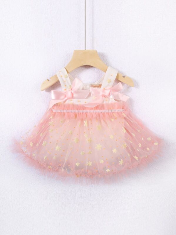 Flower Trim Mesh Bowknot Princess Wholesale Baby Onesies For Girl 210730068