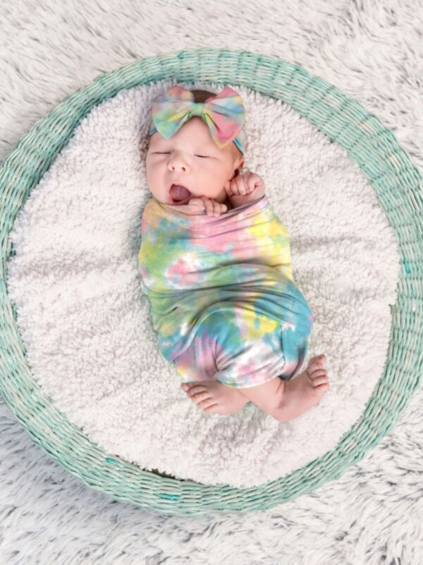 Tie Dye Print Newborn Blanket With Headband 210730352