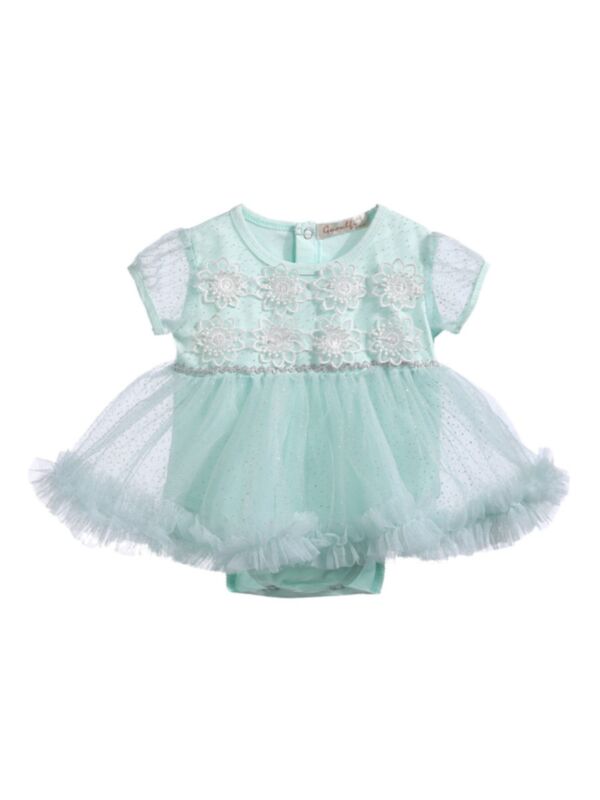 Flower Sequins Print Mesh Baby Bodysuit Dresses For Girl 210730645