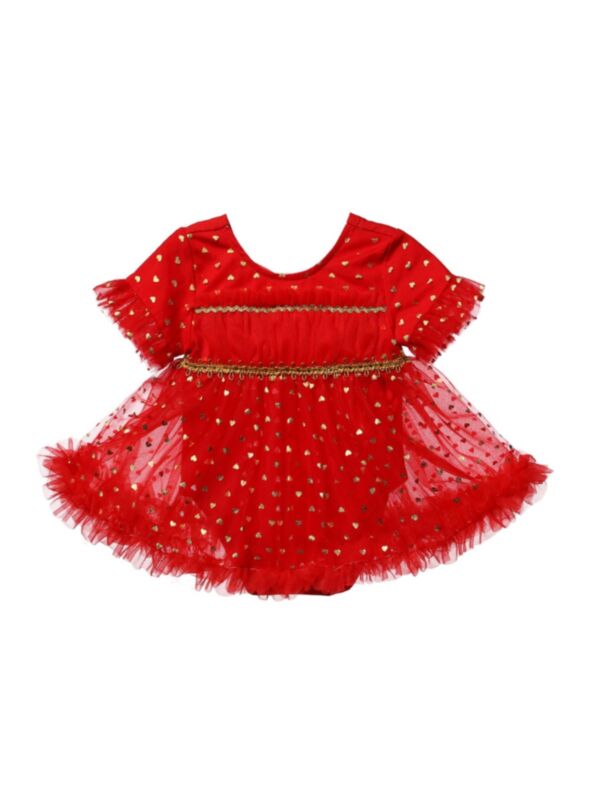 Love Heart Print Mesh Baby Girl Bodysuit Dress 210730694