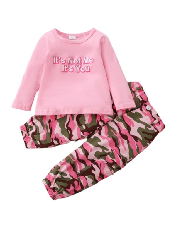 2 Pieces It's Not Me It's You Camo Print Kid Girl Sets Top And Pants 210730989