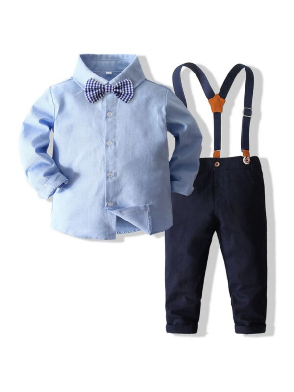Plain Boys Suit Sets Bowtie Shirt And Suspender Pants 210731059