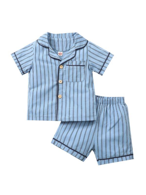Two Pieces Striped Print Kid Pajama Sets Shirt And Shorts Wholesale Children's Sleepwear 21080171