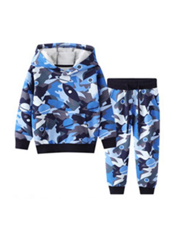 Two Pieces Camo Print Kid Boys Tracksuit Set Hoodies And Sweatpants 210802153