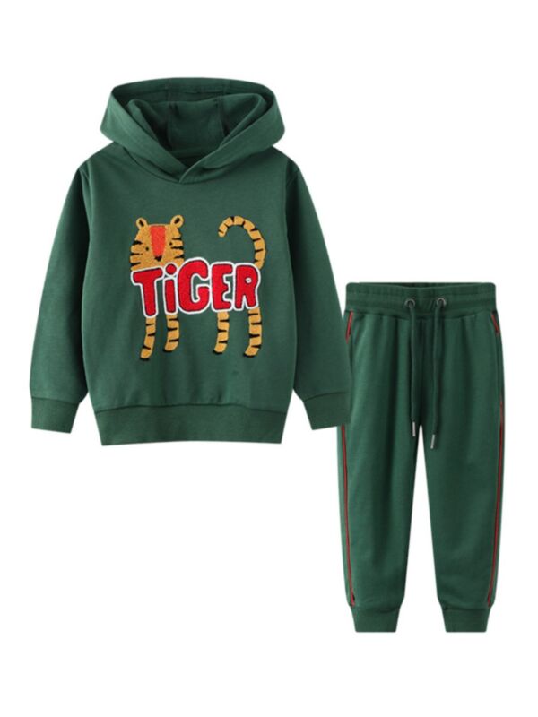 Two Pieces Tiger Print Kid Boys Tracksuit Set Hooded Sweatshirts And Sweatpants 210802184