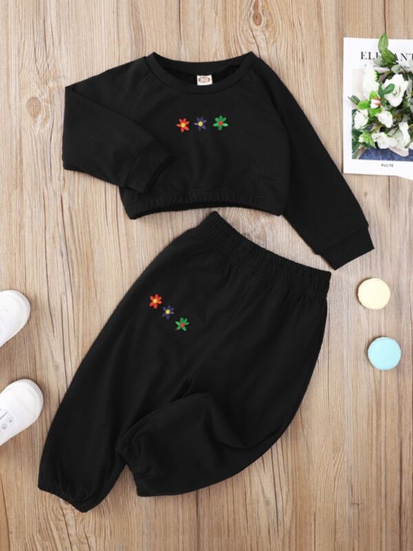 2 Pieces Flower Trim Girl Tracksuit Set Top And Pants 210802189