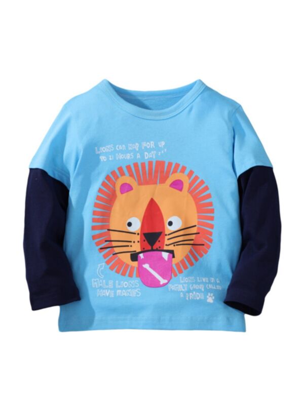 Kid Boy Fake Two-piece Lion Letter Print Top 210802196