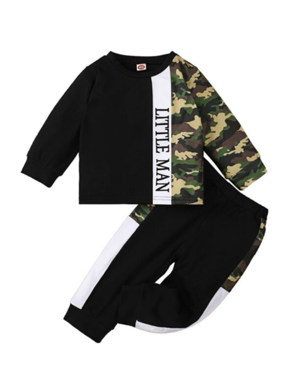 Little Man Camo Color Blocking Print Baby Boy Clothing Sets Top And Pants 210802259
