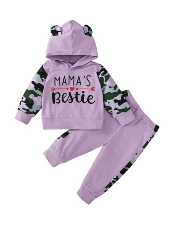 2 Pieces Mama's Bestie Camo Print Baby Girl Tracksuit Set Hoodie And Pants 210802690