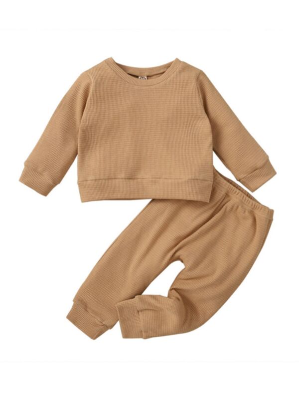2 Pieces Waffle Plain Baby Clothes Set Top And Pants 210802694