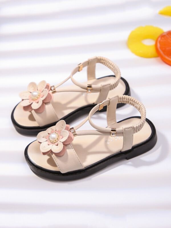 Artificial Leather Flower Beads Decor Girl Sandals 210803813