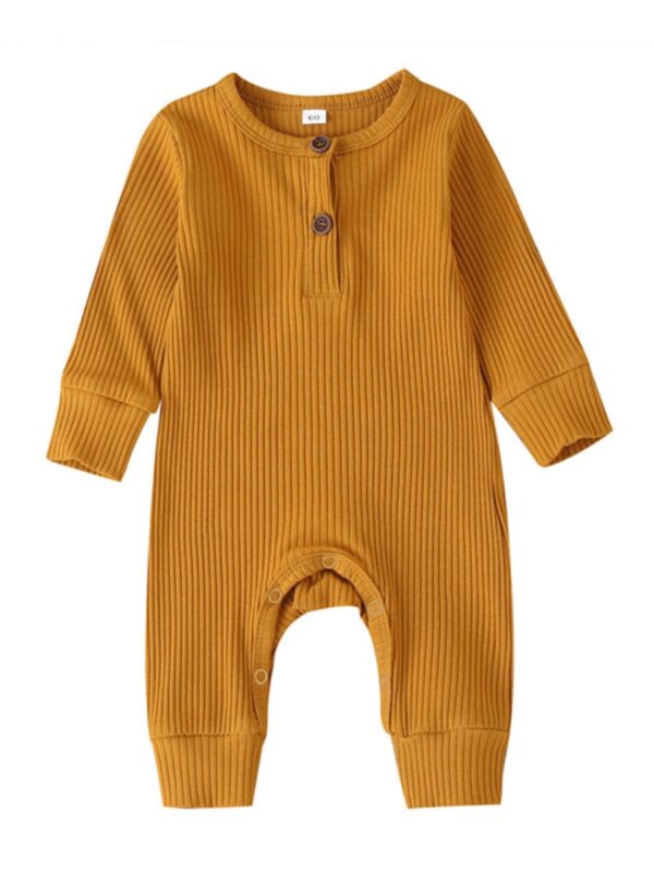 Solid Color Ribbed Button Baby Jumpsuit 210804919