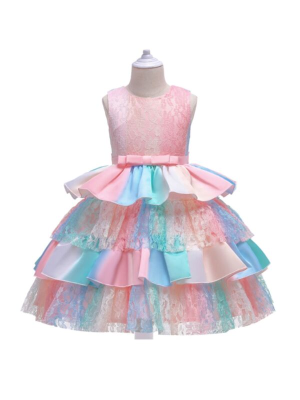 Rainbow Lace Tiered Princess Dress Big Girl Clothing 210805237