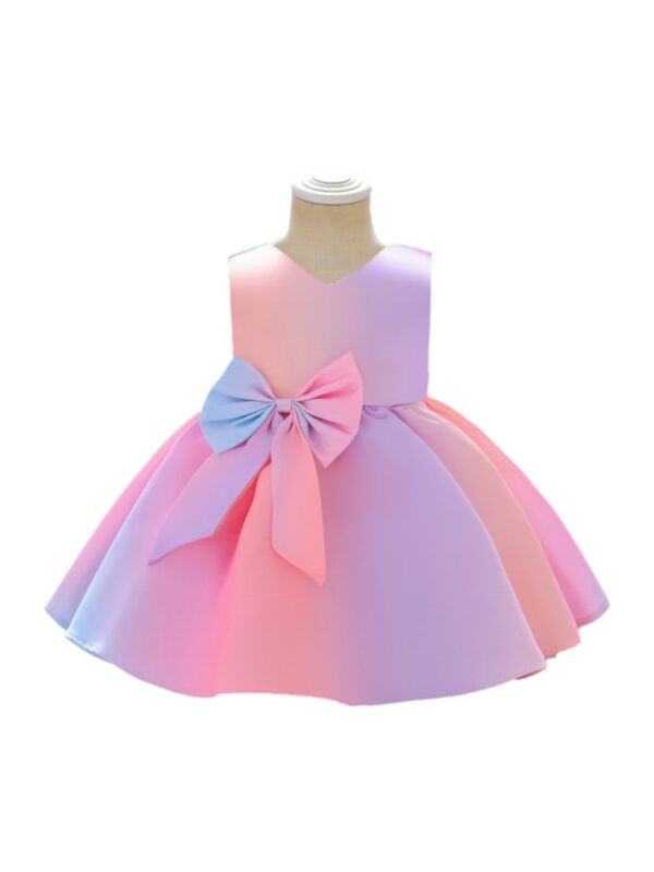 Sleeveless Rainbow Bowknot Girl Party Dresses Wholesale Children's Clothing 210805343