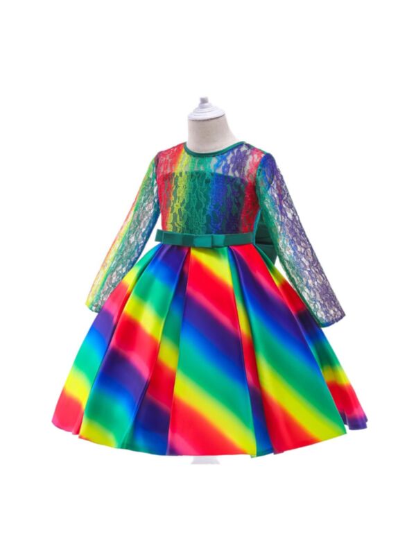Colorful Gradient Lace Long Sleeve Girl Party Dresses Wholesale Children's Clothing 210805723