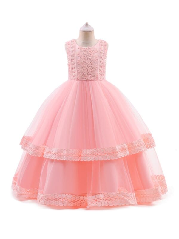 Lace Embroidery Flower Gown Dress Big Girl Clothing 210805905