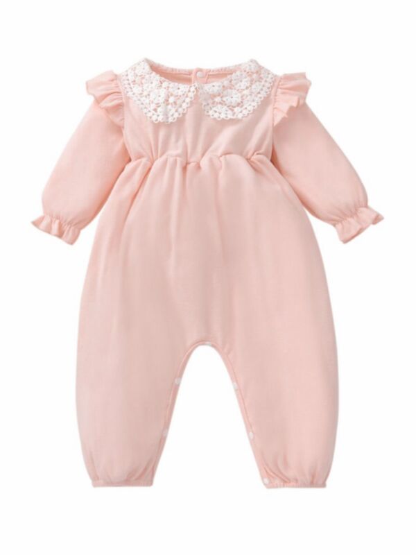 Lace Contrast Collar Baby Girls Jumpsuit 210806005