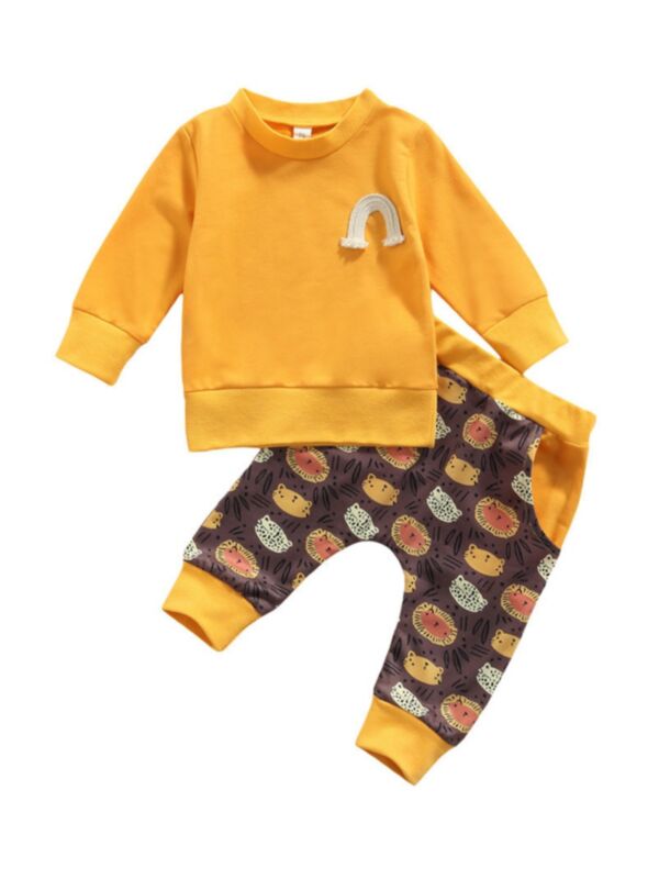 Toddler Sets Rainbow Top And Cartoon Print Pants 210806060