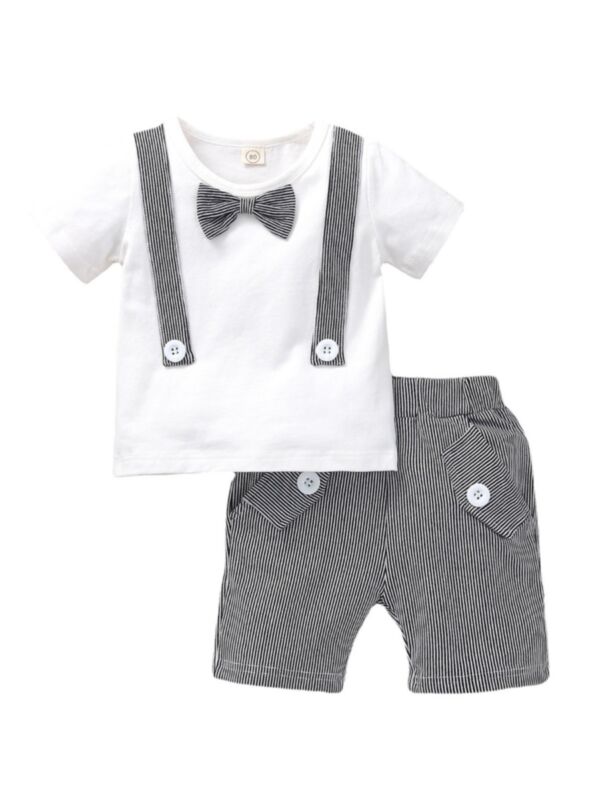 2 Pieces Baby Boys Outfits Bowtie Top With Striped Shorts 210806954