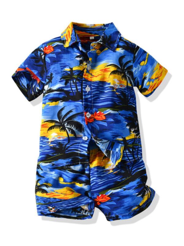 Flower Leaves Print Kid Boys Suit Sets Shirt And Shorts 210807294