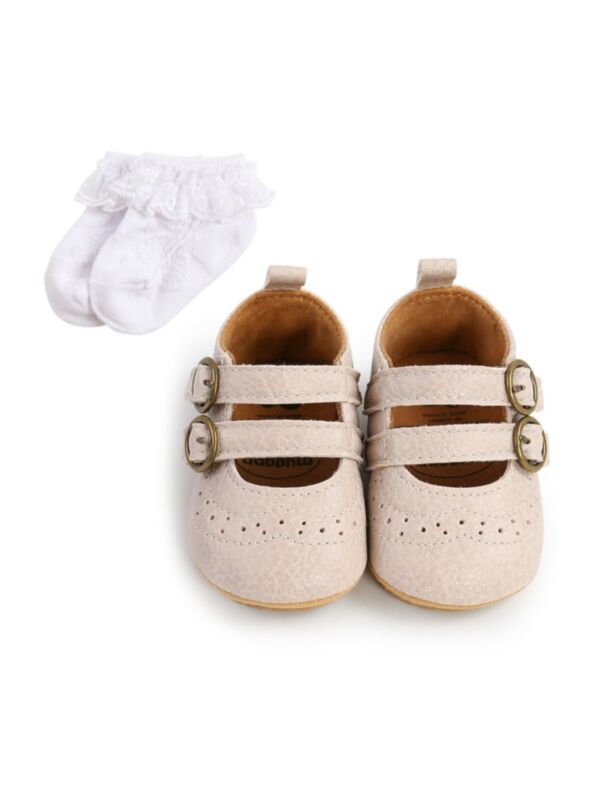 Solid Color Hollowed Out Pre Walkers Baby Shoes With Socks 21080857