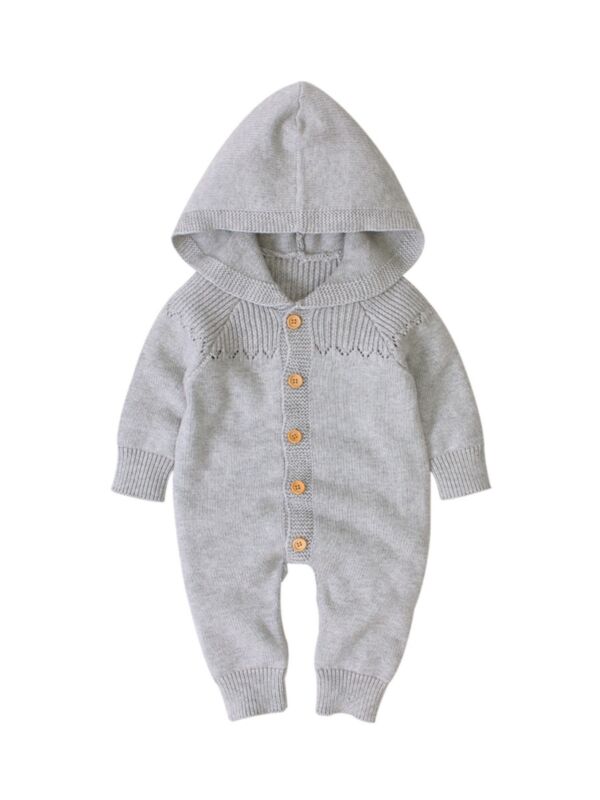 Knitted Button Front Hooded Baby Jumpsuit 21080864