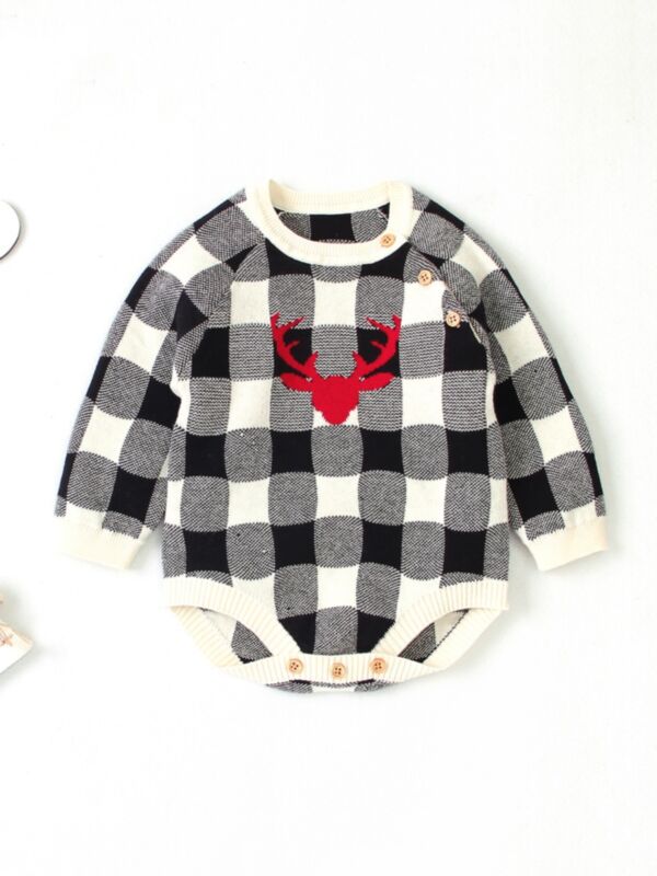 Elk Checked Xmas Long Sleeve Baby Knit Bodysuit 21080868