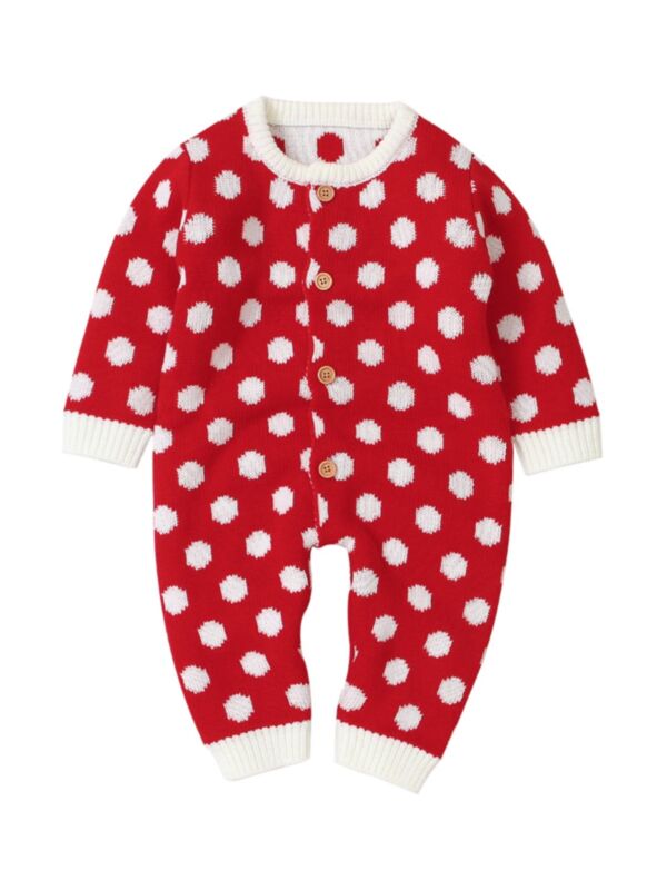 Polka Dots Print Knitted Baby Jumpsuit 21080873