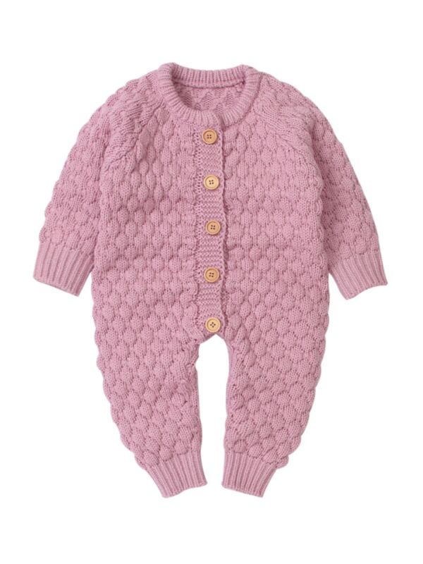 Solid Color Knit Baby Cardigan Jumpsuit 21080874