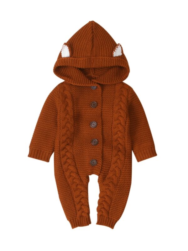 Ear Cable-knit Eyelets Baby Hooded Jumpsuit 21080876