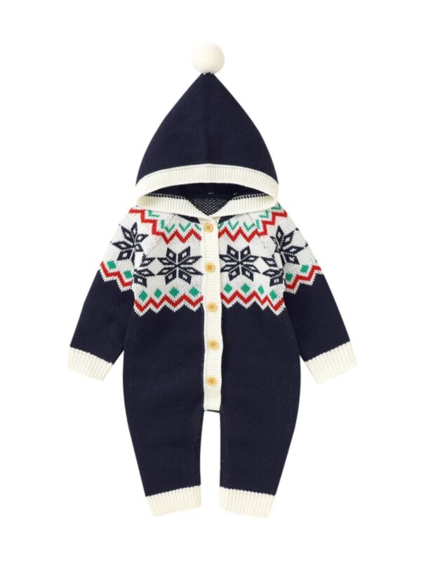 Christmas Knit Hooded Baby Jumpsuit 21080898