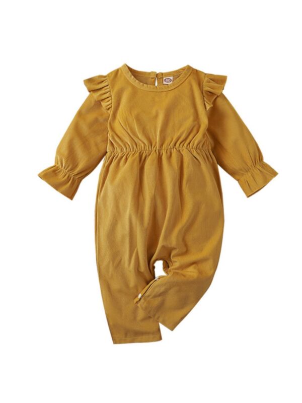 Yellow Flutter Sleeve Baby Girl Jumpsuit 210809759