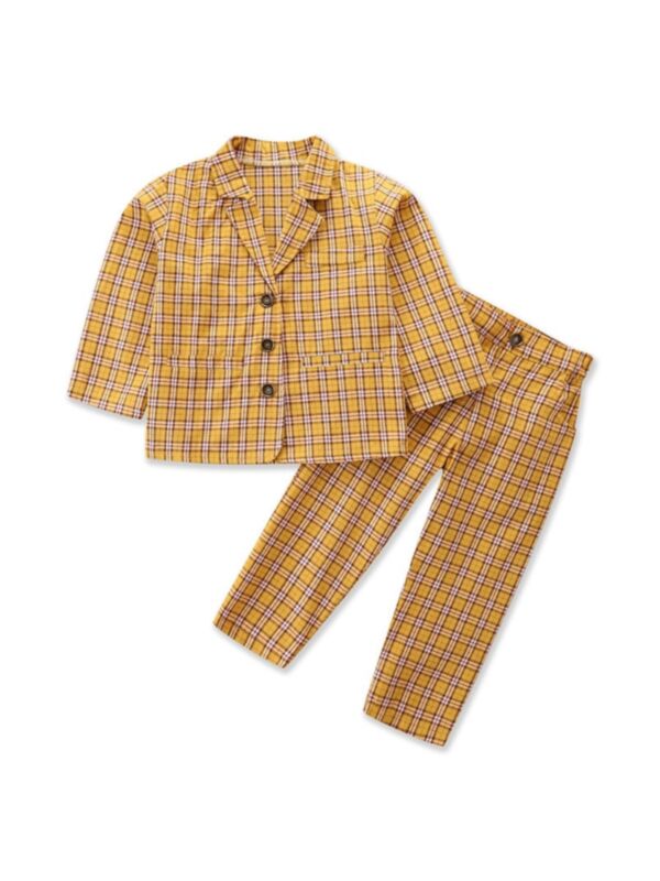 Two Pieces Checked Print Button Wholesale Girls Clothes Sets Blazer With Pants 210810515