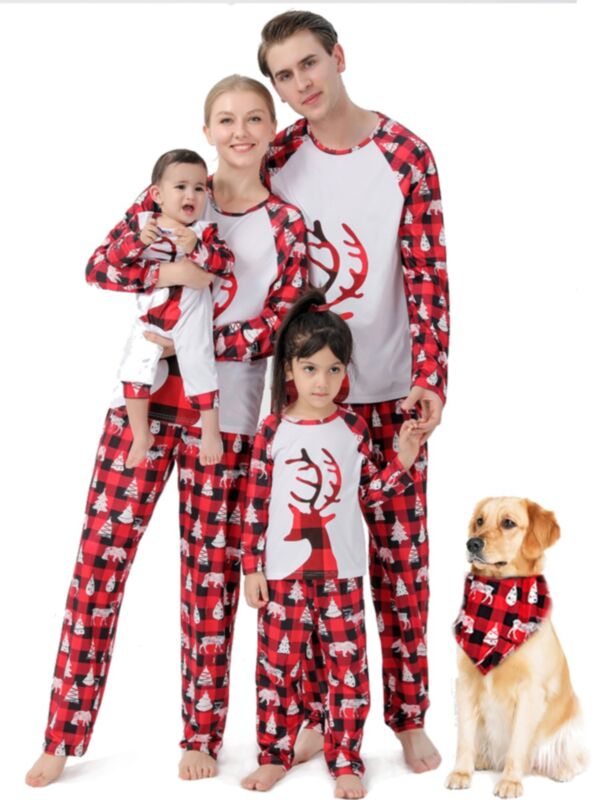 Elk Plaid Print Dog Christmas Pajamas Sets Family Matching Outfits Wholesale 210811757