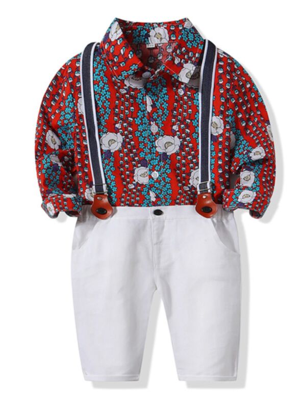Boys Suit Sets Flower Print Shirt & Suspender Pants Little Boys Clothes 210814765