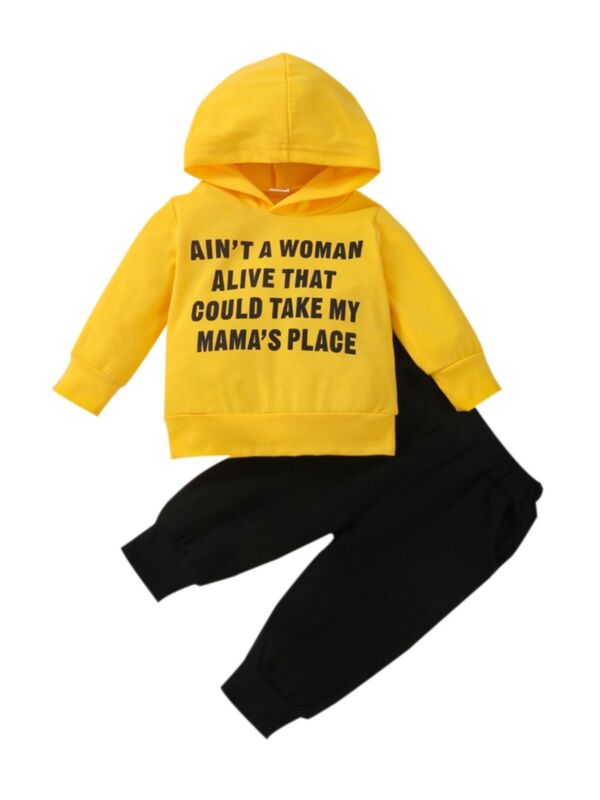 Two Pieces Letter Print Baby Boys Tracksuit Set Hooded Sweatshirt And Sweatpants 21081514