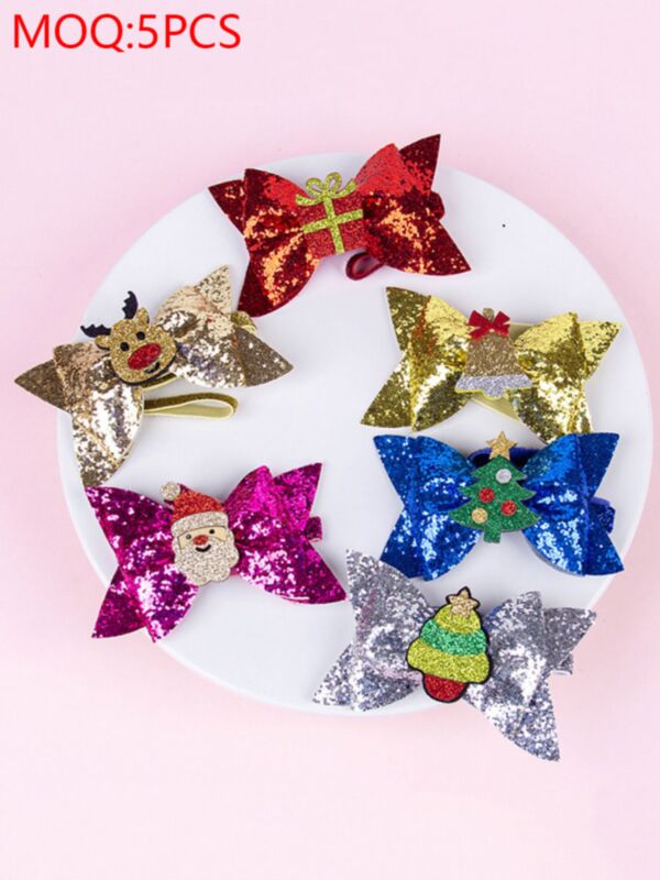Christmas Glitter Bow Carton Decor Baby Headbands 210816416