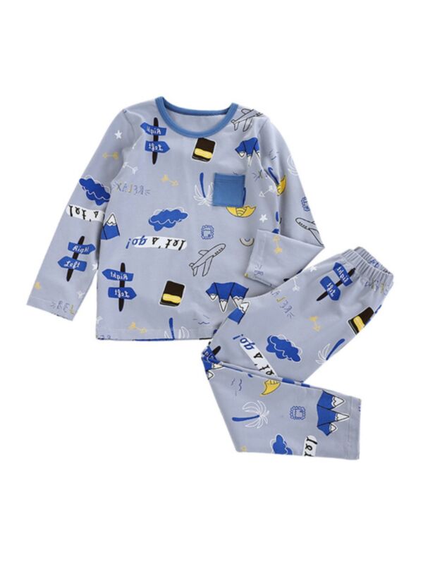 Airplane Letter Print Boys Pajamas Sets Kids Clothes Wholesale 210817519