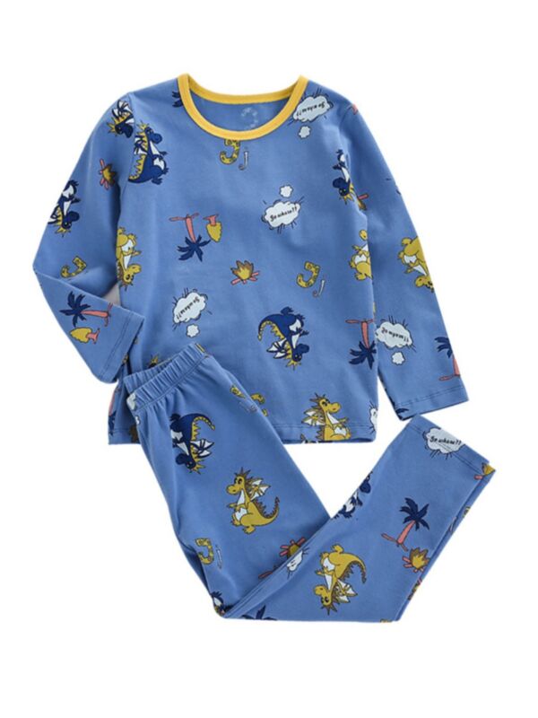 Two Pieces Dinosaur Print Boys Pajamas Sets Wholesale Kids Pajamas