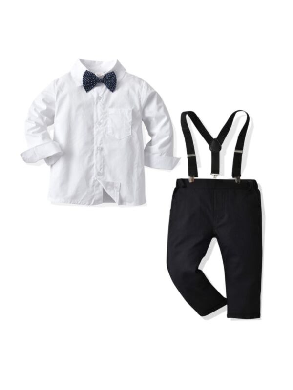 Solid Color Kid Boys Suit Sets Bowtie Shirt Suspender Pants Wholesale Boys Clothes 210819736
