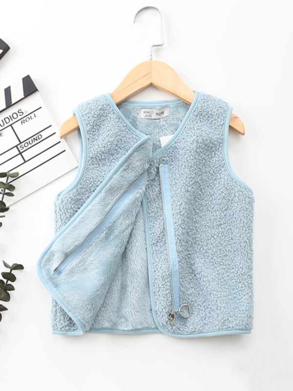 Solid Color Fleece Zip Up Vest Kids Wholesale Clothing 210824063
