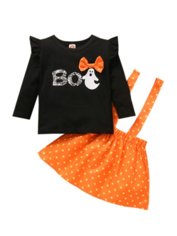 Halloween Boo Top With Polka Dots Suspender Skirt Wholesale Baby Clothes Sets 210824685