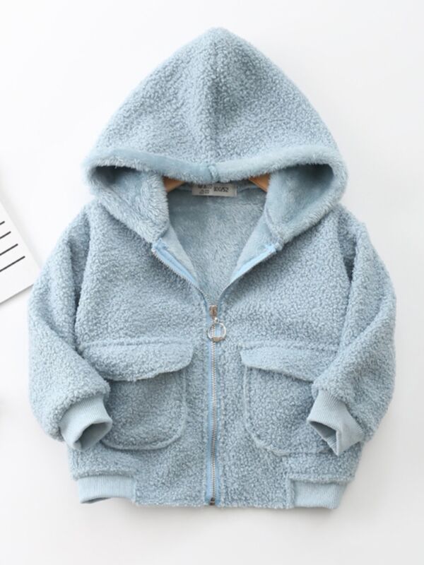 Kids Solid Color Fleece Zip Up Hooded Jacket Wholesale Kids Clothing 210824727