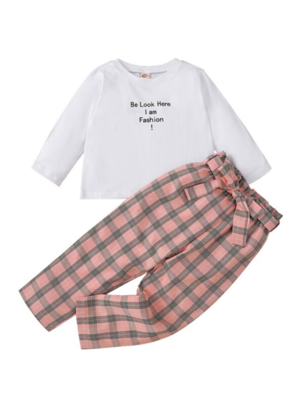 Be Look Here I Am Fashion Checked Print Kid Girls Outfits Sets Fashion Girl Wholesale 210826472
