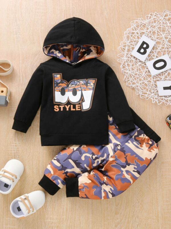 Letter Print Hoodie And Camo Pants Wholesale Toddler Boy Clothes Sets 210826751