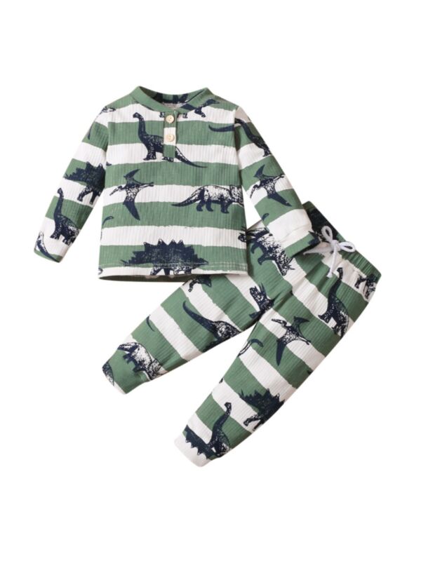 Dinosaur Striped Wholesale Kids Clothing Sets Polo Top And Pants 21082937