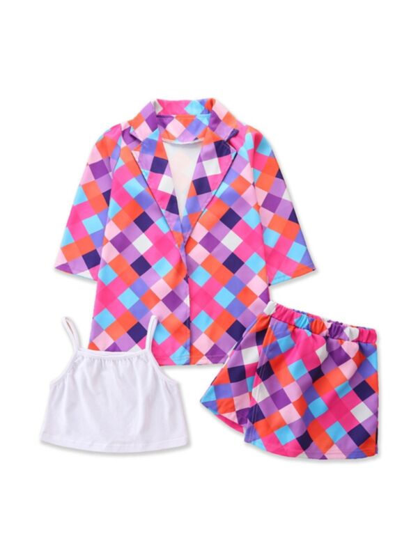 Plaid Print Jacket & Skirt & Cami Top Kid Girls Sets Wholesale Girls Fashion Clothes 210830053