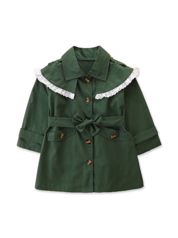 Lace Trim Green Trench Coat For Kid Girl Wholesale Girls Clothes 210830136